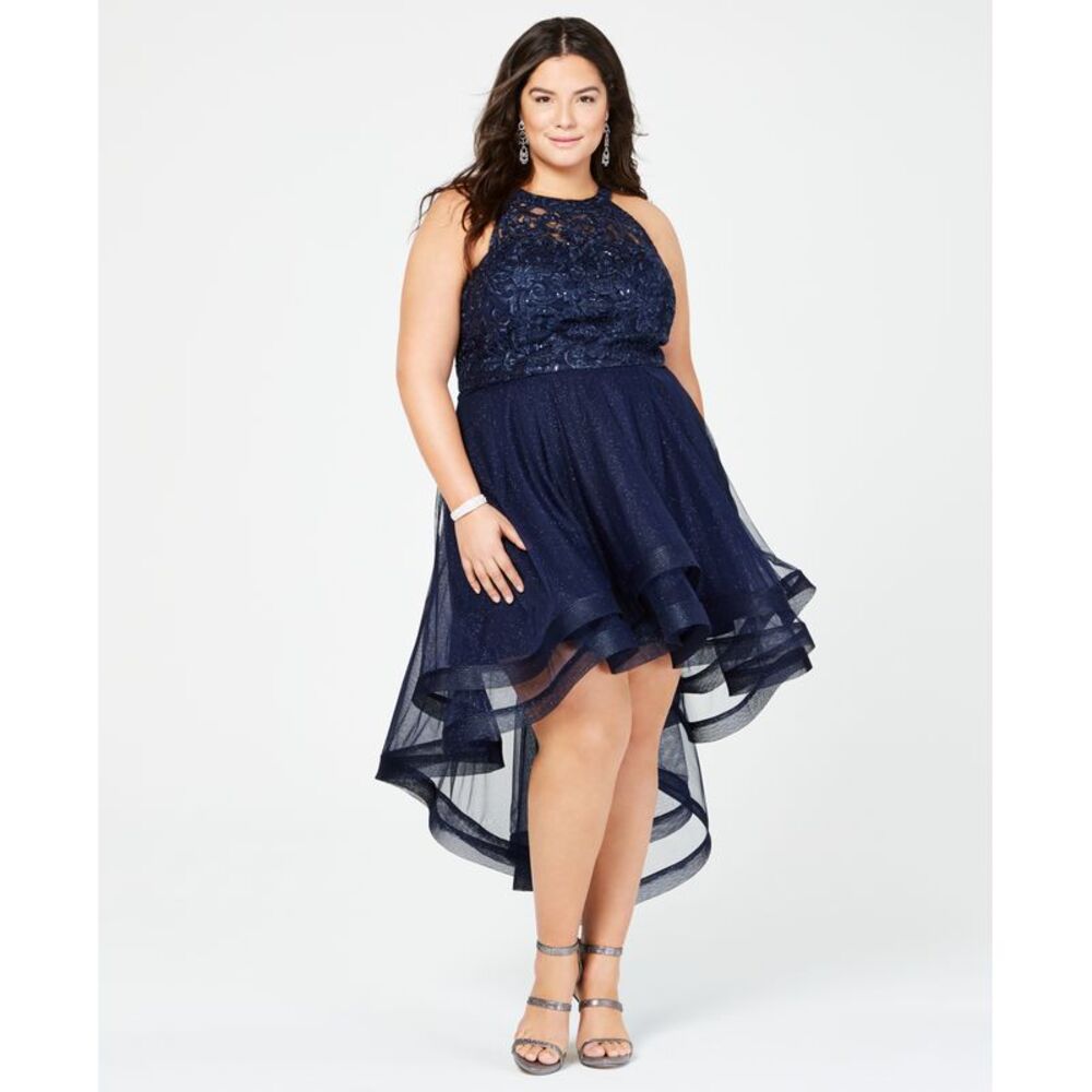 Say Yes to the Prom Trendy Plus Size Embellished High-Low Dress